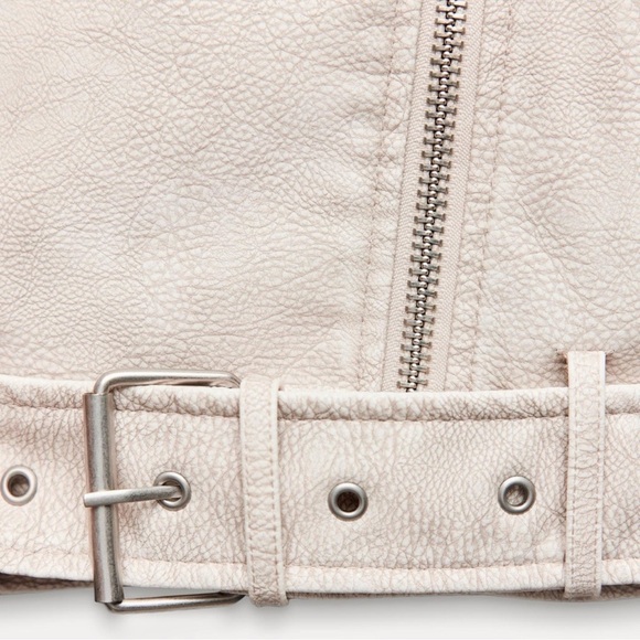 Zara Cream Moto Leather Jacket - Picture 4 of 4